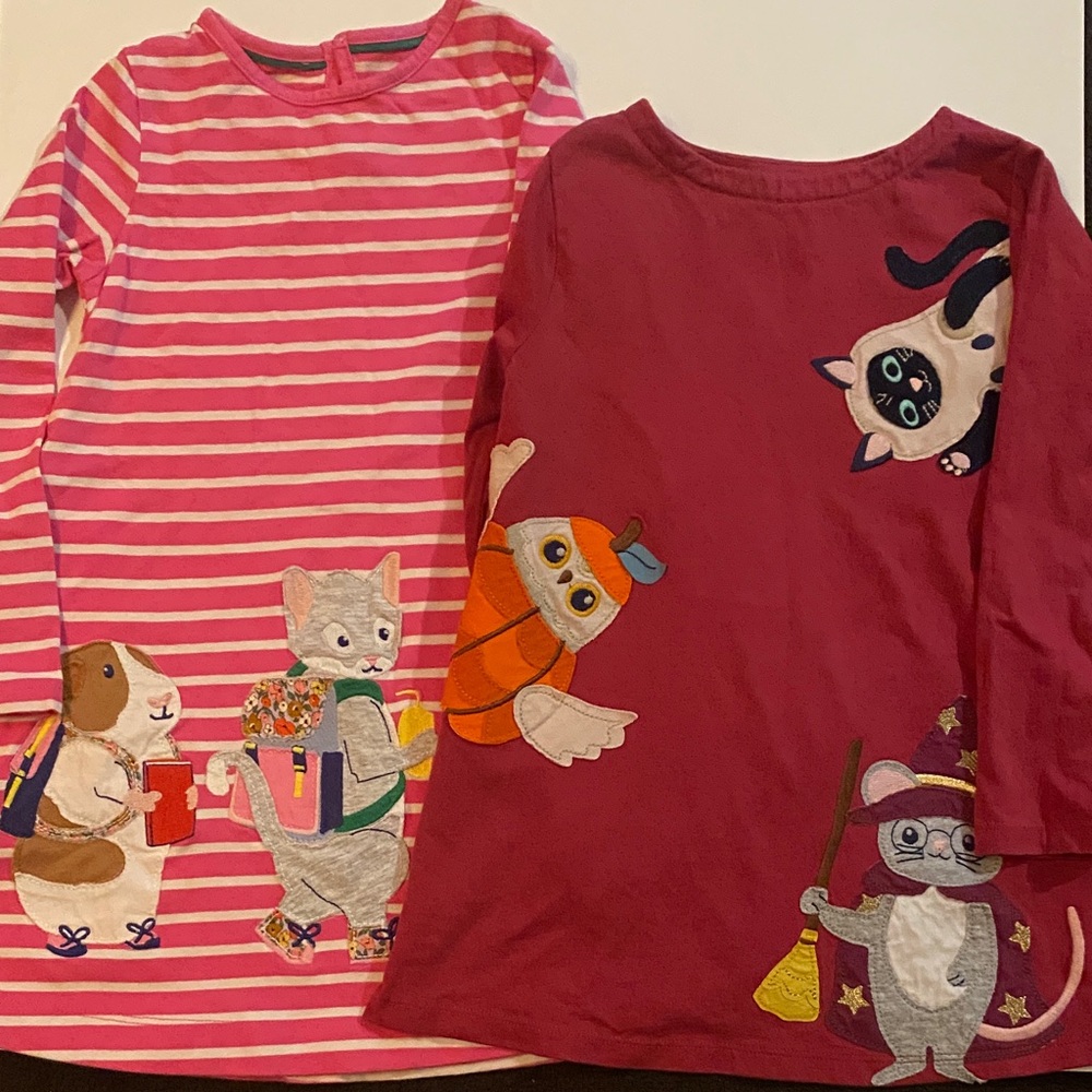 Mini Boden Pink and Red Long Sleeve Tees with Animal Designs
